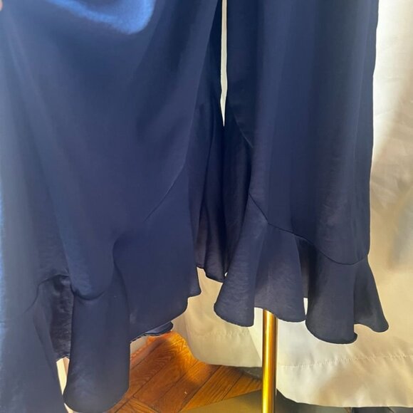 Sheike  Navy Blue  Satin  Ruffle  Crop  Pants  Womens Size 10 - Picture 11 of 16